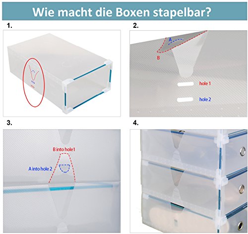 Stapelbar Schuhbox Set 10x Schuhboxen Schuhkasten Schuhkarton Schuhschachtel Aufbewahrungsboxen Schuhaufbewahrung Schuhaufbewahrungsboxen Schubladen Multizweck Transparent L30xB18xH10cm - 3