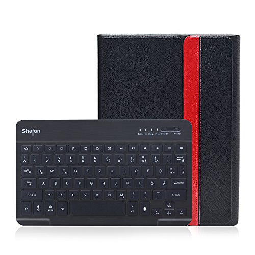 Sharon Galaxy Tab 4 10.1 SM-T530 SM-T535 Hülle mit beleuchteter Bluetooth - Tastatur | Ultraslim Schutzhülle | QWERTZ- Layout (Deutsch) | Tastatur herausnehmbar | Hintergrundbeleuchtete Tasten, Farbe einstellbar