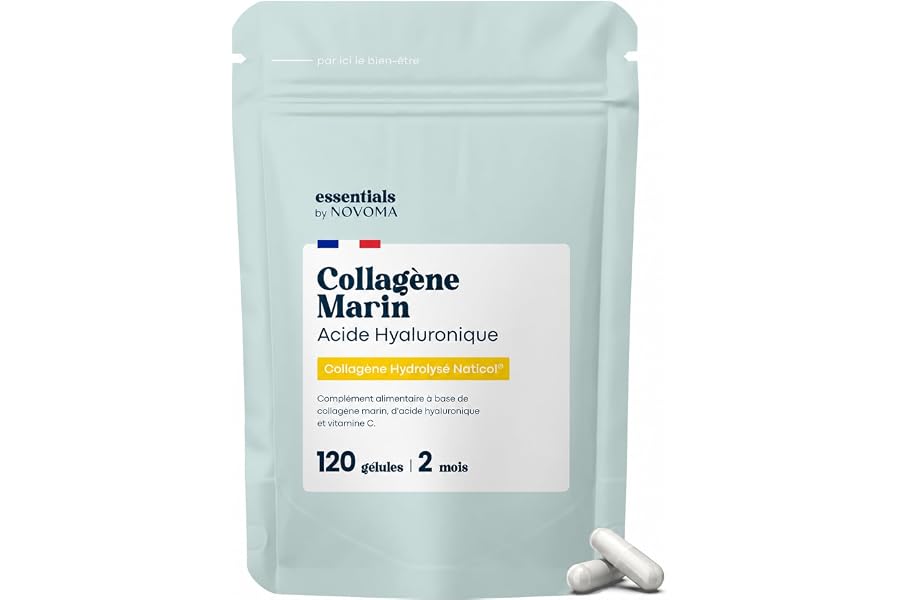 Collagene Marin + Acide Hyaluronique + Vitamine C - 120 Gélules - 2 Mois | 800 mg de Collagène Hydrolysé Naticol® de Type 1 -