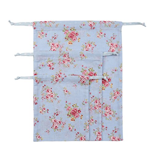 neoviva Kordelzug-Aufbewahrungstaschen für Kleidung/Wäsche, Set mit 4 verschiedenen Größen, Textil, Royal Roses Blue, 40(L)x30(W)x0.1(H)CM - 3
