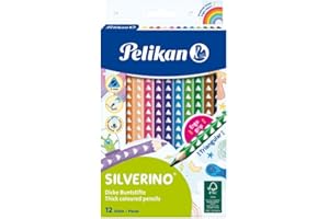 Pelikan, Matite Grafite, Silverino, 12 Colori, Legno- Jumbo, Forma Triangolare Ergonomica, Antiscivolo, Impugnatura Matita Bambini, Prodotto in Germania