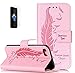 Produktbild ISENPENK Apple iphone 7 plus(2016) Hülle,Original Leder Flip Bookstyle Cover Wasserdicht Shockproof Anti Slip Protection Leather Case,Feder Print Muster Pattern PU Tasche mit Intern Bequem Karte Schlitz,Anti-Sturz Stoßfest Abdeckung Entwurf Stoßdämpfend Triangle Hemming Schutzhülle mit Stand funktion Flip Case für Apple iphone 7 plus(2016) 5.5Zoll-[rosa]+Panzerglas Folie Displayfolie Displayschutzfolie