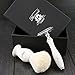 Haryali london Hand Assembled Sophist Collection Elegantly Designed White Badger Hair Shaving Brush With Safety Razor & Pack Of Wilkinson Blades.