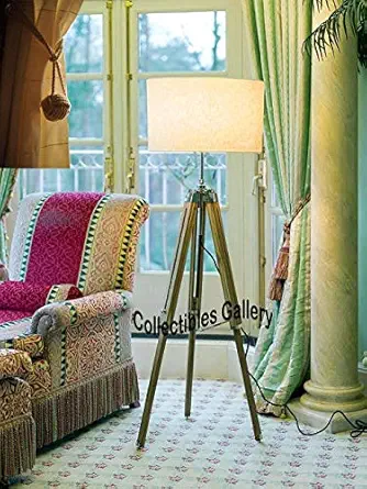 Collectibles Gallery Brass and Wooden Tripod Floor Decorative Lamp Stand with Shade and Bulb.***** New Year****