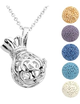JOVIVI Aromatherapie Ätherische Öle Diffusor Halskette Hollow Fukubukuro Medaillon Locket Anhänger mit 5x Lavastein