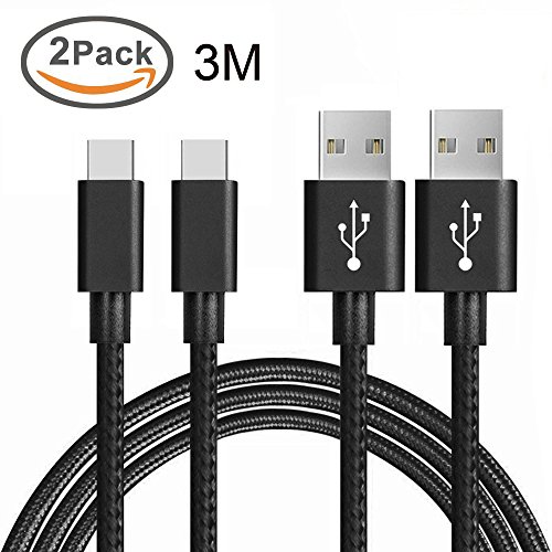 USB Type-C Kabel Nylon-lebenslange Garantie-TUOYA USB-C Ladekabel auf USB3.0 mit Nylon, Daten & Lade Type-C Datenkabel mit Aluminium Stecker für Samsung Galaxy S8 / S8 Plus, LG G5, Lumia 950xl/950, Nexus 5x/6p, OnePlus 3, und andere Type-C unterstützte Geräte (2pack-9,9ft/3m, Schwarz)