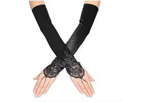 SUNTRADE Women's Lace Satin Bridal Party Fingerless Gloves Sequins Elegant