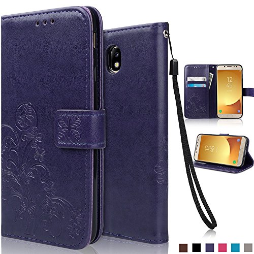 Samsung Galaxy J7 2017 Custodia, achoTREE Fortunato Fiore Cover in Pelle per Galaxy J7 2017, TPU & PU Caso + [3 morbido Nano-tecnologia Pellicola protettiva], Porpora 5.5 Pollici