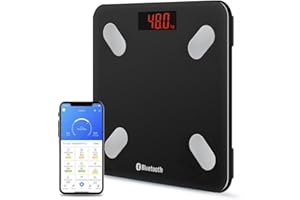 HOMEFASHION HF 19x Body Composition Indices 28x28cm Platform Smart Scale Bathroom Scales for Body Weight Body Fat Monitor, BMI Muscle Mass Bone iOS Android App Bluetooth Wireless (Red With Red LED Display 1)
