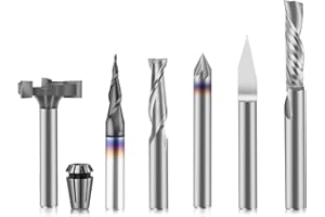 FoxAlien Kit esencial de fresas CNC con mango de 1/4 Incluye 1/4" ER11 Collet, V-bit, End Mills,Broca de biselar para MDF Resina Tallado en Madera Lettering