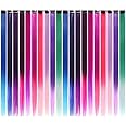 Seedware - 10 Pcs Colored Party Highlights Double Shade Colorful Clip in Hair Extensions 22 inch Straight Synthetic Hairpieces for Women Kids Girls, Rainbow