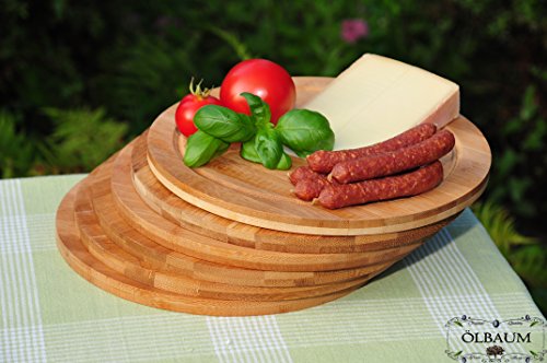 Schneidebrett 6x - massive, hochwertige ca. 12 mm starke Holzbretter mit Rillung natur, Maße rund je ca. 25 cm Durchmesser, neu als Bruschetta-Servierbrett, Brotzeitbrett mit Griff,Bayerisches Brotzeitbrettl, NEU Massive Schneidebretter, Anrichtebretter, Frühstücksbretter, Brotzeitbretter, Steakteller schinkenbrett rustikal, Schinkenteller von BTV, tolles Geschenk