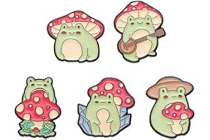 DOWRAP 5pcs Cartoon Cute Mushroom Frog Enamel Pins Singer Playing Guitar Froggy Enamel Pin Funny Animal Guitar Frog Brooches Bag Lapel Pin Badges Plant Jewelry Friends Gift