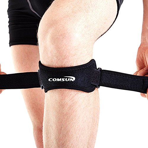 2er Set Knieband, Comsun Patella Kniegurt, Atmungsaktiv, für Knieschmerzlinderung Knee Strap, Profi-Patella-Kniebandage für Sport wie Laufen, Springen, Wandern, usw. Universalgröße, verstellbar, gegen Patellaspitzensyndrom, Ideal bei Läuferknie, Springerknie, Schwarz