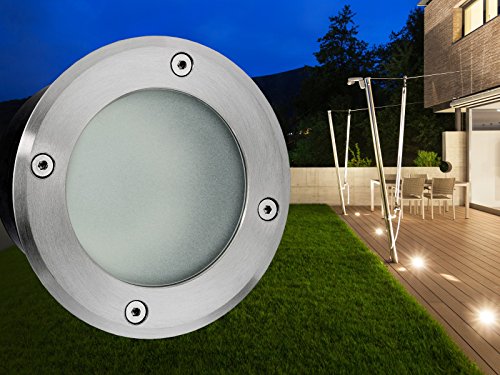 LED Boden Einbau-Strahler, Einbau-Leuchte MARNE rund in Edelstahl gebürstet, mit Echt-Glas matt, 5W warm-weiß, GU10 230V [TOP VORTEILE: hervorragende LICHTQUALITÄT, hoch BELASTBAR, schneller EINBAU] - 2
