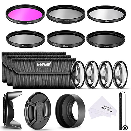Neewer   - Kit de filtres et accessoires pour appareil photo reflex num  rique Nikon D3300  D3200  D3100  D3000 - 52 mm Filtres UV  CPL  FLD   filtres macro pour gros plans   1   2   4   10    filtres de densit   neutre  ND2  ND4  ND8    pare-soleil   capuchon d objectif 
