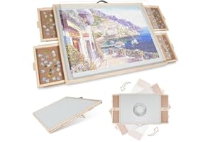 TRUWHEELZ 1500 Teile 2-in-1 Neigbares & Drehbares Puzzle-Brett für Erwachsene, Holz-Puzzleschreibtisch mit 4 Schubladen 64 x 87 cm, Tragbares Brett mit Lazy Susan und Abdeckung