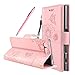 Produktbild Sony Xperia XCompact Hülle, Fraelc® Premium Kunstleder Brieftasche Case im Bookstyle Flip Wallet Cover mit Kartenfächer und Standfunktion Leder Hülle für Sony Xperia X Compact Tasche in Schmetterling Blume Design Schutzhülle (Rosa)