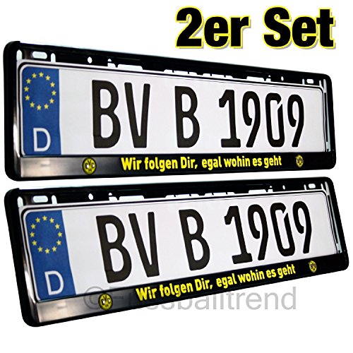 Preisvergleich Produktbild Borussia Dortmund Nummernschildträger / Kennzeichenverstärker / Kennzeichenrahmen / Kennzeichenhalter 3-D-Optik - 2er Set BVB 09