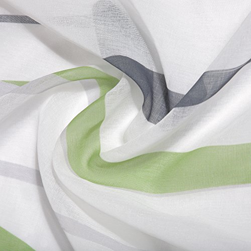 Vorhangschal / Gardine / Vorhang / Ösenschal STRIPES / B/H: 140x245cm / halbtransparente Qualität / mit bedruckten Querstreifen / moderner Ösenschal 40mm (grün) - 3