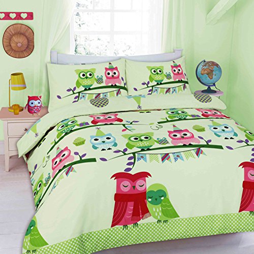 Luxury CUTE OWLS Printed DUVET SET - Duvet / Quilt cover with Pillow Cases - 3PC Funky Bedding Set - single, double, king, super king - UK SIZES NEW (DOUBLE, Cute OWLS - MINT)