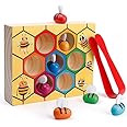 HAPPY HUES® Sorting & Stacking Toy- Skills Enhancement Motor Skill Toys for Toddlers/Kid -Magnetic- Capture The Worms Toys | Early Educational-Montessori Toy (Beehive)