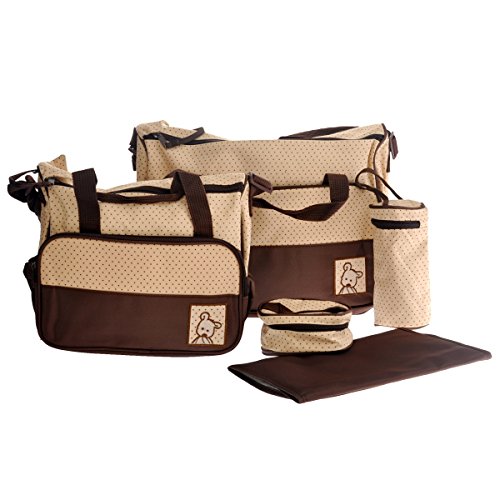 fitTek 5pcs Baby Changing Nappy Mummybag Shoulder Handbag Set Brown High Quality HOT
