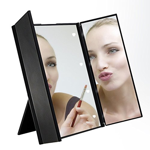 Aodoor Make Up Spiegel, 3 Seitig Faltbare Beleuchtet Schminkspiegel mit 8-LEDs für Make up und Rasur, die Reise oder das Bad (Einschließlich Batterien)