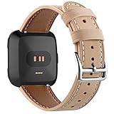 DBoer für Fitbit Versa Bands, 22mm echtes Lederband Ersatz Zubehör Frauen Männer Gurt für Fitbit Versa Fitness Smart Watch Beige