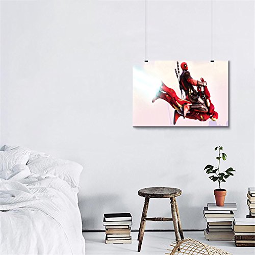 GADGETS WRAP Deadpool Flying on Iron Man Wall Poster Photo Matte Paper for Office & Home Walls - 8.0inx14.2in