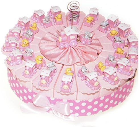 Baby Cake Wedding Favours Pink 18 Slice of Cake with Train and Resin animaleto Complete Of White Confetti Crispus Chocolate