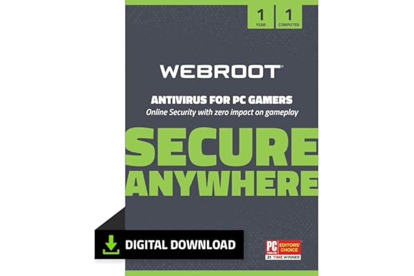 WEBROOT Antivirus for PC Gamers 2024 | Optimizador del rendimiento del sistema | 1 dispositivo | 1 año | Windows | Código de activación por email