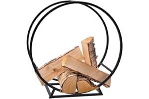 idooka Round Log Store - Indoor & Outdoor Log Holder with Ventilation & Raised Stand - Black Metal Wood Store