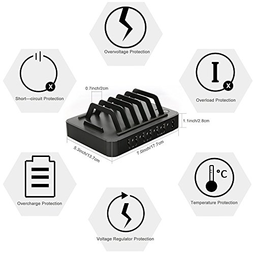 Ladestation, AOLOX 6-Port USB Desktop Ladegerät Organizer für USB-Charged Gerät - 3