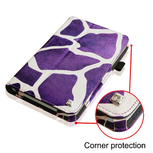[Eckenschutz] Fintie Samsung Galaxy Tab 3 7.0 Lite T110 T111 T113 T116 Hülle Case – Slim Fit Folio Bookstyle Kunstleder Schutzhülle Cover Tasche mit Ständerfunktion für Tab 3 Lite 7.0 Zoll Tablet, Giraffe Lila - 3