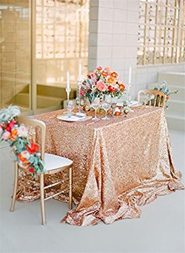 TRLYC 50"*72" Rose Gold Sparkly Tablecloths Wedding Sequin Linens