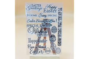 WooYangFun Joyful Home 1pc Happy Easter Sentiment Bunny Rubber Clear Stamp for Card Making Decoration and Scrapbooking