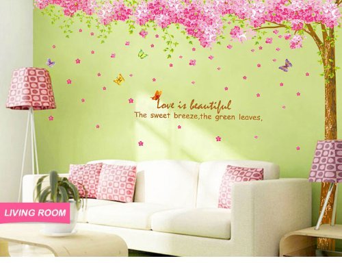 'Walls ticke rsdecal PVC pared Tatuajes Roman mesa enorme Sakura Flor Cherry Blossom Flores de cerezo Tree Wall Sticker Decal 90 * 90 