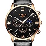 Herren Chronograph Quarz Uhr Armbanduhren Uhren Wasserdichte Ultradünne Luxusgeschäfts-beiläufige Herrenuhr mit Lederband, Kalender/Sekunde/Minute / 24-Stunden-Anzeige