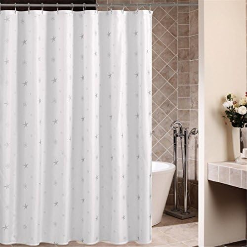 Polyester Shower Curtain White, Grey Star Flowers Pattern No Transparent Textile Washable Waterproof Bathroom Washroom With Enough Rings Hooks 180*180cm