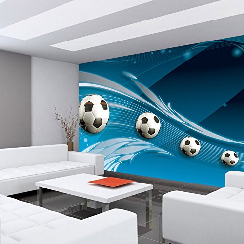 Vlies Fototapete 400×280 cm PREMIUM PLUS Wand Foto Tapete Wand Bild Vliestapete – Fußball Tapete Ornamente Fußball Schlingen Kunst blau – no. 981 - 6