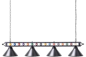 ‎WELLMET Wellmet Billard Lampe Billardtisch 180cm Ø35.6cm Schwarz Kronleuchter vintage Retro Hängelampe Metall 4-Licht Pendelleuchte Esstisch 9-11ft Leuchte Billardlampen Hängend Lüster Wohnzimmer Hängeleuchte