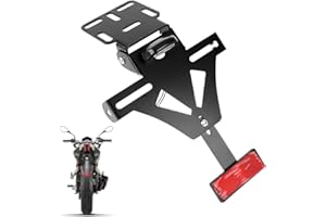 OCCZIN Einstellbarer Motorrad Kennzeichenhalter mit Reflektor Motorrad hinten & Kennzeichenbeleuchtung 180 x 200 mm, Universal Nummernschildhalterung kennzeichenhalter für motorad, Moped, Zubehör
