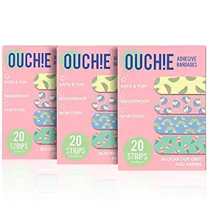 Aya Papaya Ouchie Non-Toxic Printed Bandages Triple Combo (3 X 20= 60 Pack )- (Pink)