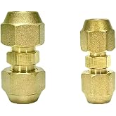 Set of 2 1/4 &amp; 3/8 Inch Pipe Extension Connector, AC Climate Dual Nipple, Connecting Nipple, Solderless AC Copper Tube Coupli