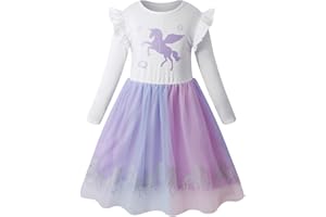 VASCHY Vestidos de Niña, Vestido Manga Larga Vestido Unicornio Princesa Mariposa Sirena Vestidos Ropa Tul Fiesta de Verano Vestido Festivo 2-10 años