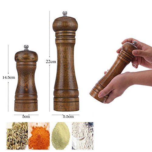 Manuelle Pfeffermühle Eiche Holz Gewürzmühlen Mills 2 Größe Kreative Küche Werkzeuge von S & K 14.5*5cm braun - 3