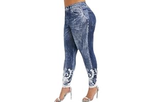 Buetory Womens Plus Size Jeans Jeggings Butt Lift Bermuda Yoga Leggings High Waist Stretchy Lace Trim Pencil Denim Pants