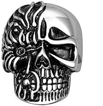 GYJUN Trendy Skull Head Ring 316L Top Quality Stainless Steel Jewelry Joker Skeleton Two face Punk Vintage Rings For Men , 9