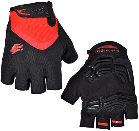 FIRELION Cycling Gloves Mountain Bike Gloves Road MTB Bicycle Gloves Gel Pad Riding Gloves Half Finger Biking Gloves (Red, X-Large)